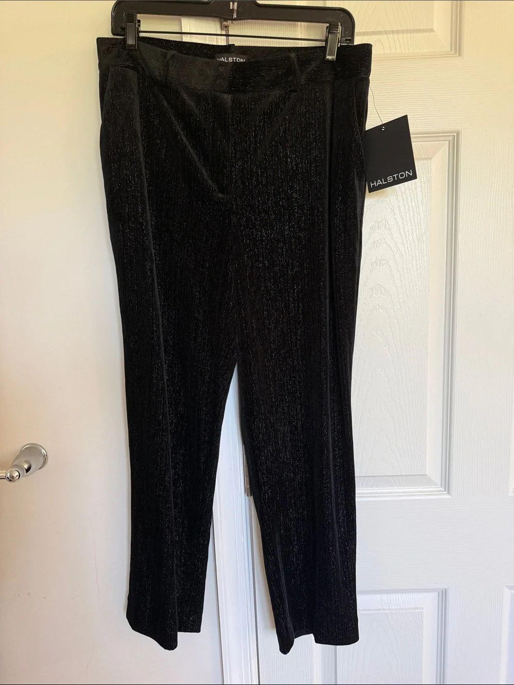 Halston Heritage Black Shimmer Straight-Leg Velvet Pants